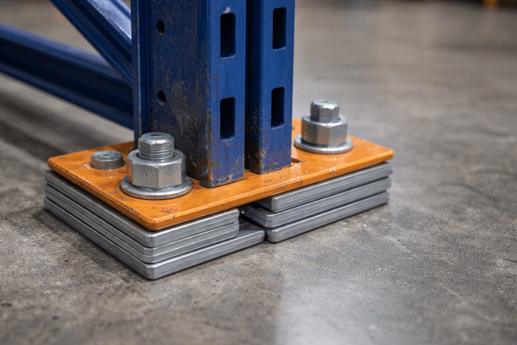 pallet rack shims used in industrial rack repair in Texas