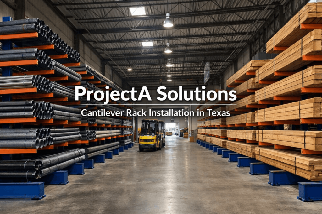 Cantilever rack installation in Texas warehouse by ProjectA Solutions