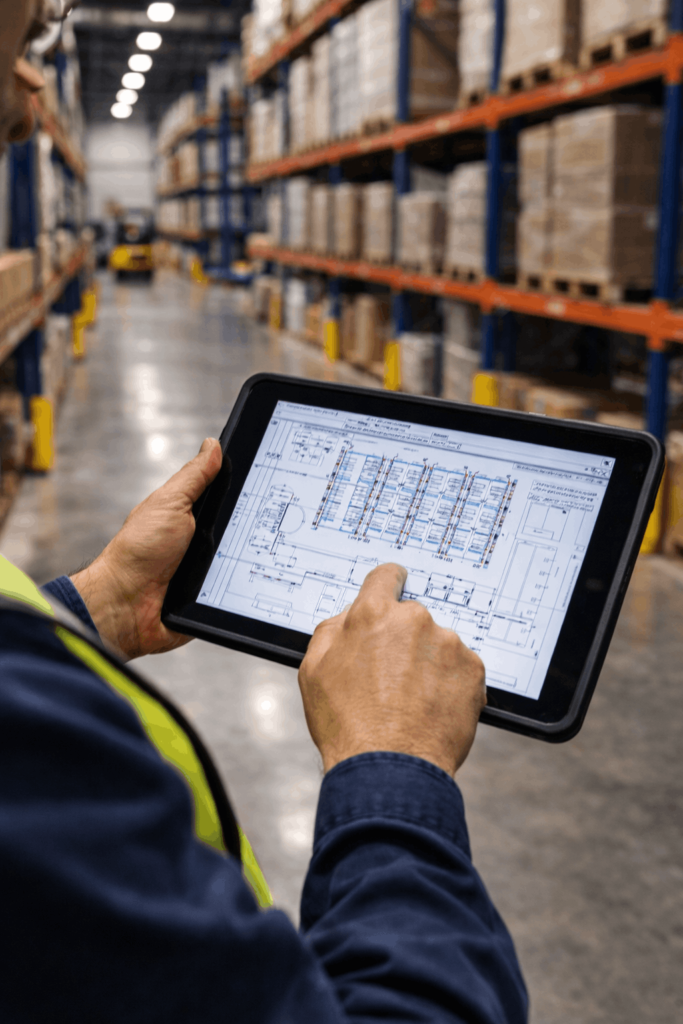 AutoCAD warehouse layout drawings for warehouse layout planning in Texas by Projecta Solutions