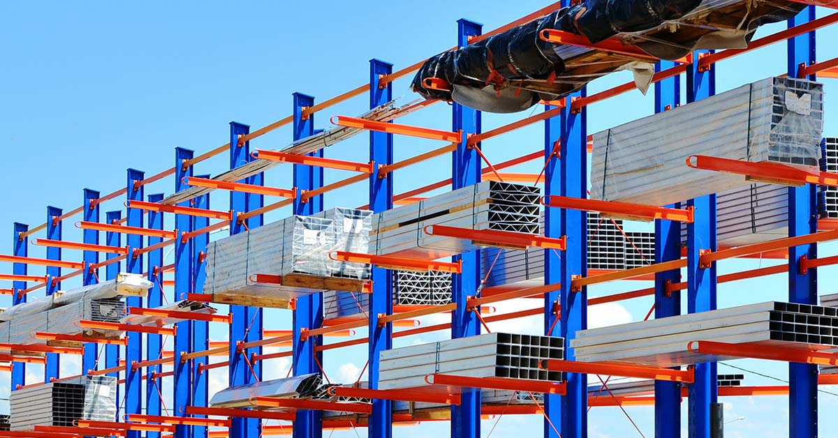 Warehouse Cantilever Racking Systems for storage Aluminum Pipe or profiles. Pallet Rack and Industrial Warehouse Racking. Steel profiles, sheet metal build-profile - Image