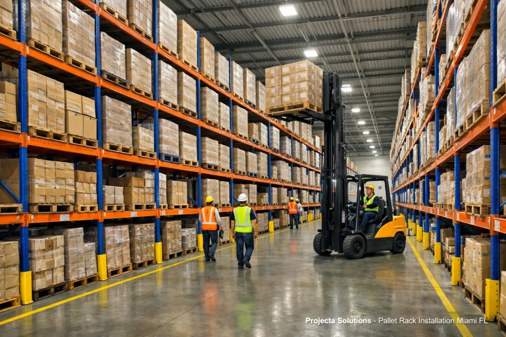 pallet rack installation Miami FL warehouse selective pallet racking system with forklifts