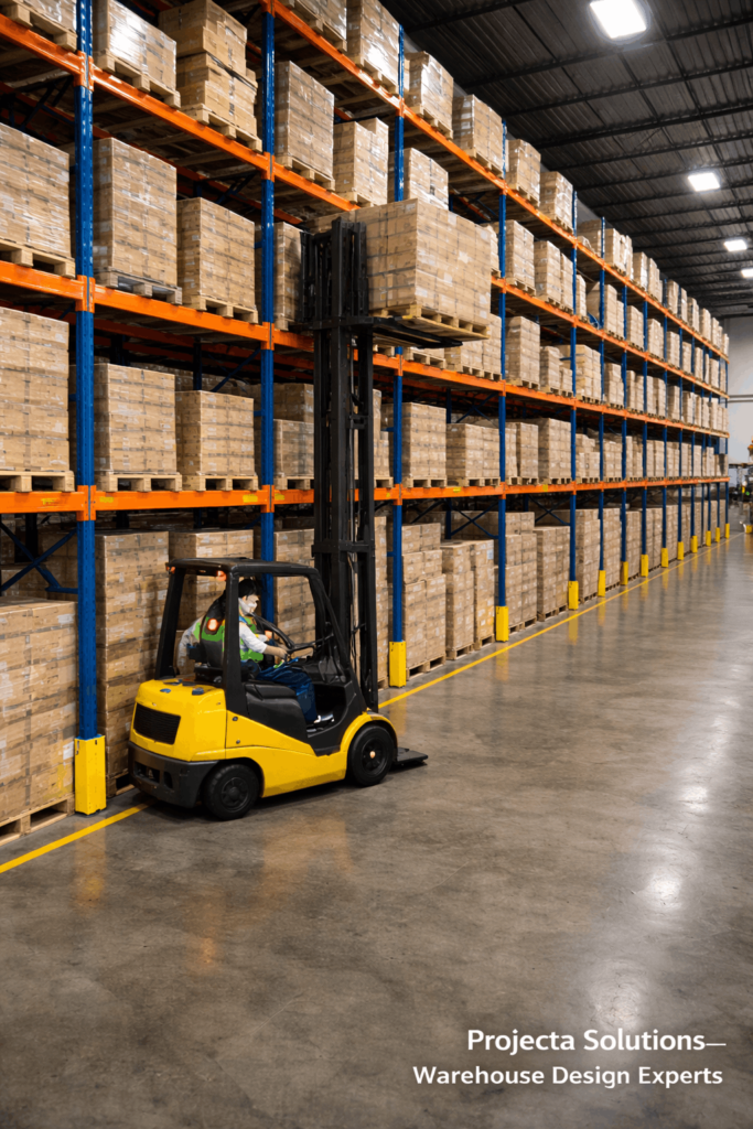 warehouse space planning and warehouse storage design with high density pallet racking systems