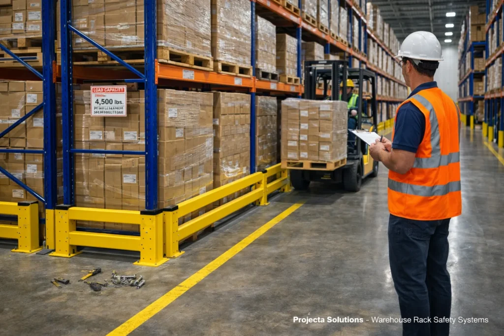 warehouse pallet rack safety Miami FL rack protection barriers and column guards