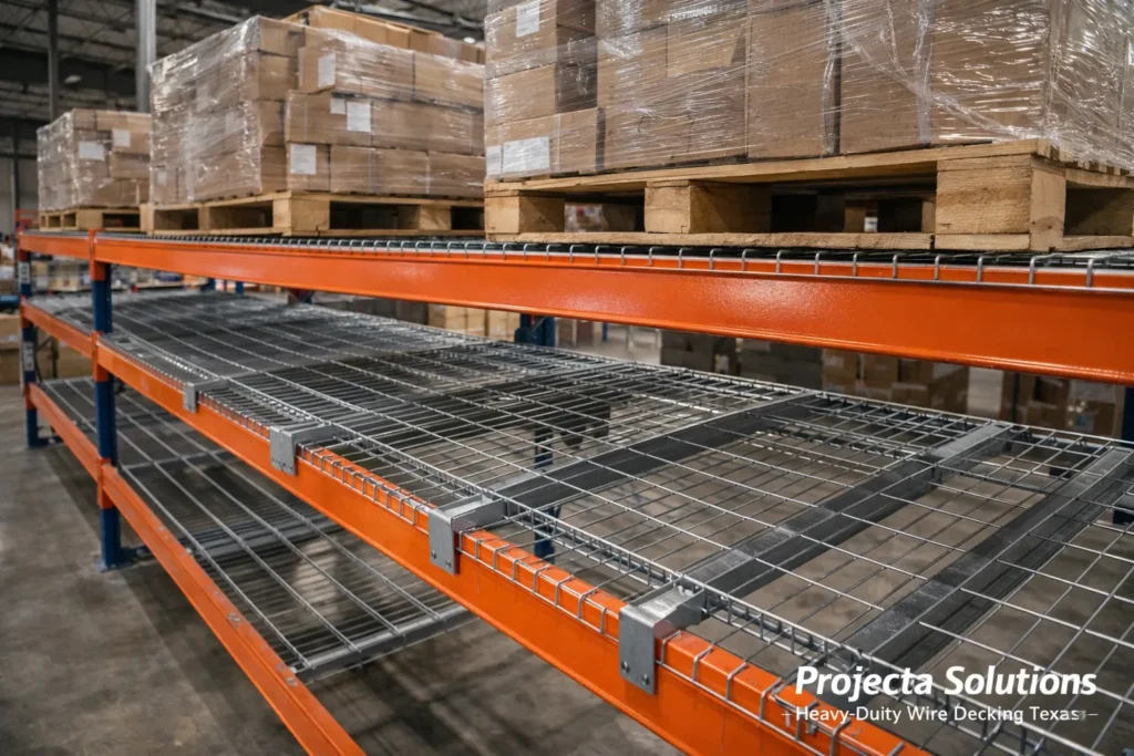Heavy-duty industrial wire decking installed in Texas warehouse