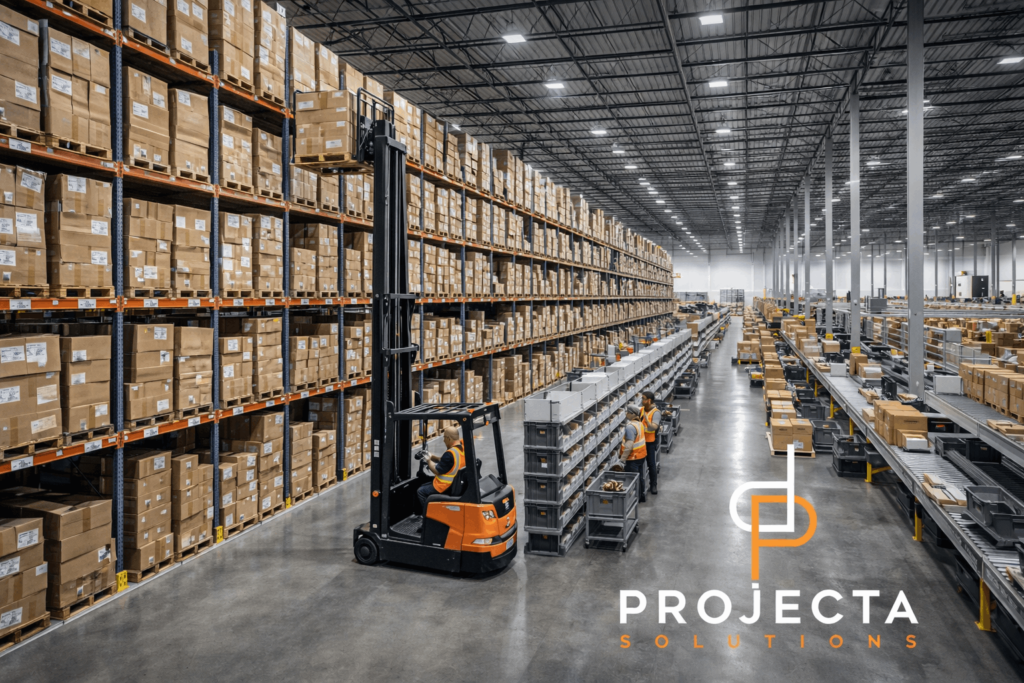 Austin ecommerce warehouse vertical reserve pallet racking with replenishment forklift workflow